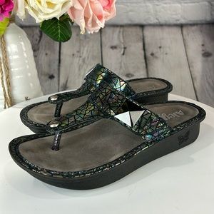 ALEGRIA CARINA TECTONIC Multicolor Thong Pewter Pyramid Embellishment Sandals